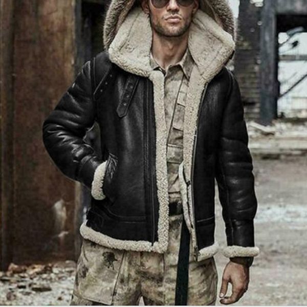 men's winter warm aviator fur collar hooded coat faux leather jacket male fashion casual outerwear t200117, Black;brown
men's winter warm aviator fur collar hooded coat faux leather jacket male fashion casual outerwear t200117, Black;brown