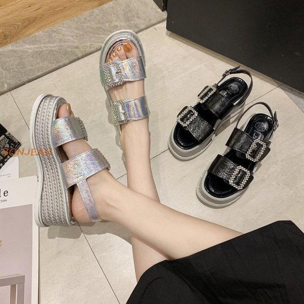 2020 summer new women's sandals wedges crystal buckle strap ladies shoes fashion peep toe thick bottom women's sandals, Black
2020 summer new women's sandals wedges crystal buckle strap ladies shoes fashion peep toe thick bottom women's sandals, Black
