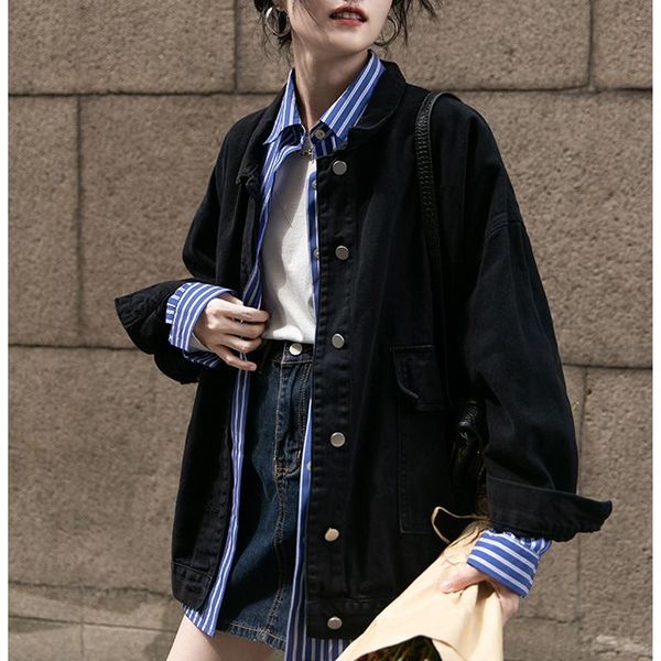 women's jackets black overalls denim jacket versatile loose short winter coat, Black;brown
women's jackets black overalls denim jacket versatile loose short winter coat, Black;brown