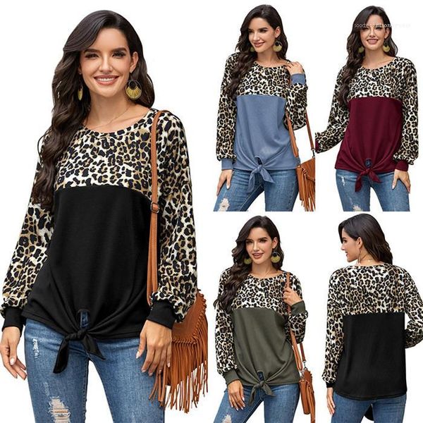 ladies casual women leopard panelled tshirt long sleeve o-neck tie a knot loose tees, White
ladies casual women leopard panelled tshirt long sleeve o-neck tie a knot loose tees, White