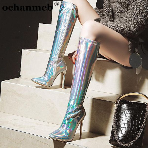 woman 12cm stiletto heels pointed toe knee high boots women female holographic mirror silver gold party club dancing boots shoes, Black
woman 12cm stiletto heels pointed toe knee high boots women female holographic mirror silver gold party club dancing boots shoes, Black