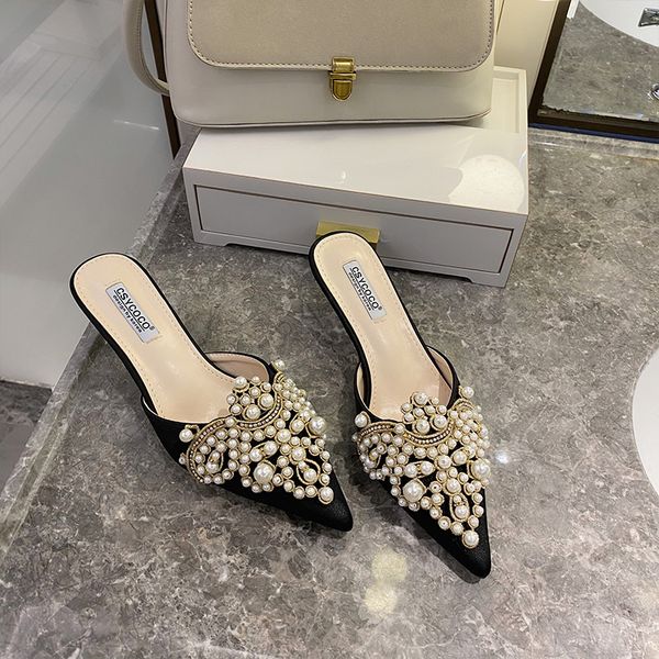 2021 new spring pearl decorating strass pointed to spleotou semi-trailer thin heels and mid-heel sandals 7qdk, Black
2021 new spring pearl decorating strass pointed to spleotou semi-trailer thin heels and mid-heel sandals 7qdk, Black