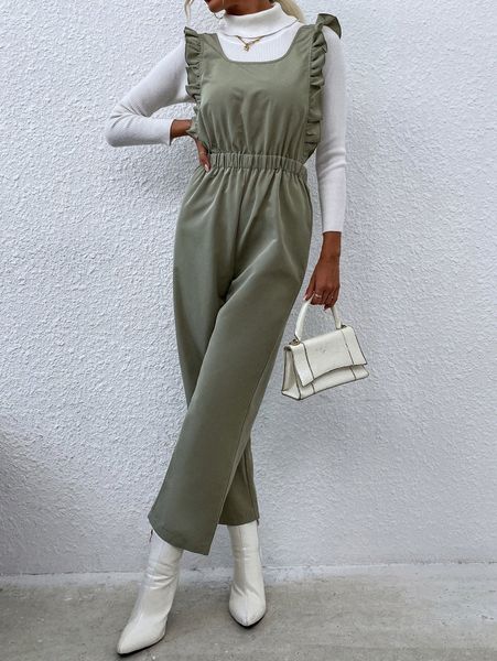 ruffle trim tie back jumpsuit without sweater l7tj#, White
ruffle trim tie back jumpsuit without sweater l7tj#, White