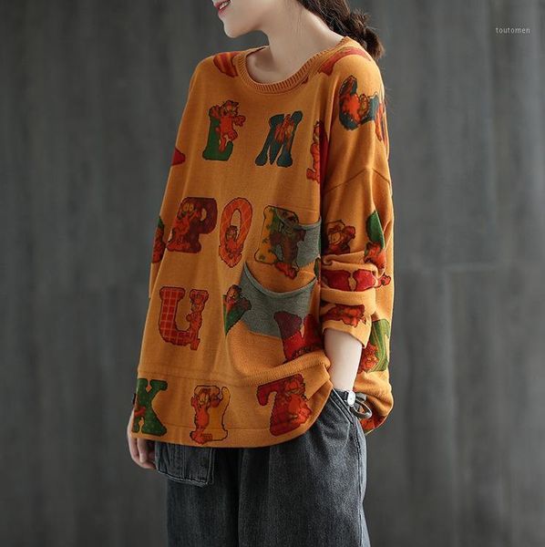 2020 autumn new knitted cotton round neck printed sweater loose and plus-sized sweater women pullover zm1, White;black
2020 autumn new knitted cotton round neck printed sweater loose and plus-sized sweater women pullover zm1, White;black