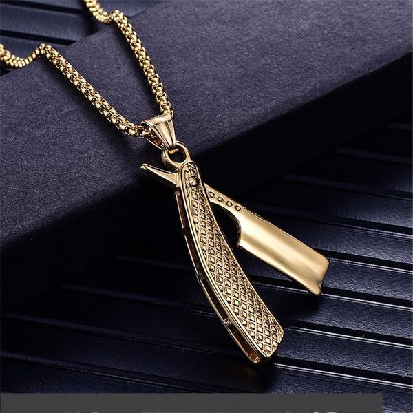 punk razor blade pendants necklaces gold color stainless steel chain barber shop necklace for men jewelry, Silver
punk razor blade pendants necklaces gold color stainless steel chain barber shop necklace for men jewelry, Silver