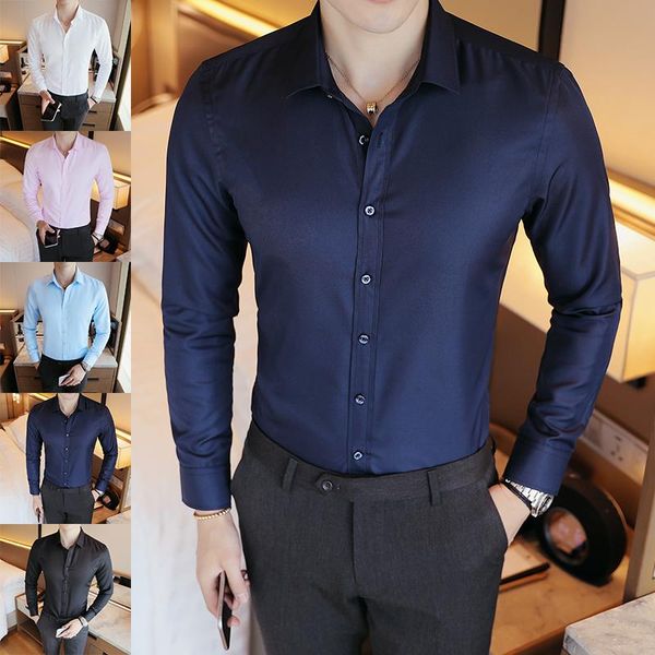 men's casual shirts fashion long sleeved solid party dress shirt button slim fit social, White;black
men's casual shirts fashion long sleeved solid party dress shirt button slim fit social, White;black