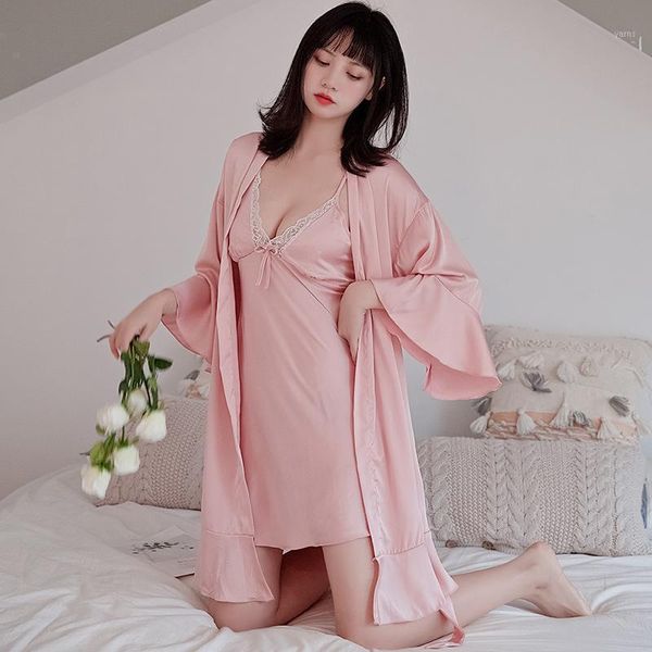 women's spring and autumn silk lace two-piece slip dress nightgown with chest pad and belt solid color home clothing1, Black;red
women's spring and autumn silk lace two-piece slip dress nightgown with chest pad and belt solid color home clothing1, Black;red