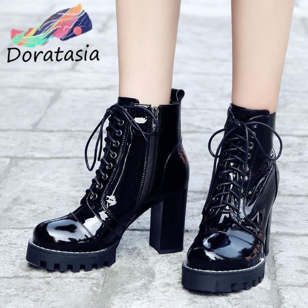 doratasia cool lace-up platform shoes high heels boots women classic design patent leather ankle boots, Black
doratasia cool lace-up platform shoes high heels boots women classic design patent leather ankle boots, Black