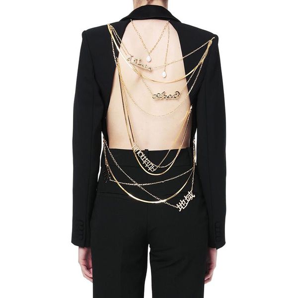 women's suits & blazers blazer women notched collar long sleeve backless sequined chains designer suit coat female asymmetric jackets, White;black 
women's suits & blazers blazer women notched collar long sleeve backless sequined chains designer suit coat female asymmetric jackets, White;black