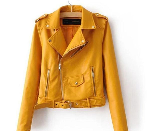 women jacket candy color faux pu leather short motorcycle zipper pockets punk coat ladies casual outwear street y200101, Black;brown
women jacket candy color faux pu leather short motorcycle zipper pockets punk coat ladies casual outwear street y200101, Black;brown