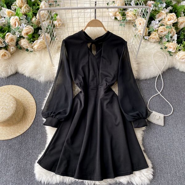 2021 new singiny feminine design puff elegant neck solid to-line chic autumn streetwear short dress qvdi, Black;gray
2021 new singiny feminine design puff elegant neck solid to-line chic autumn streetwear short dress qvdi, Black;gray