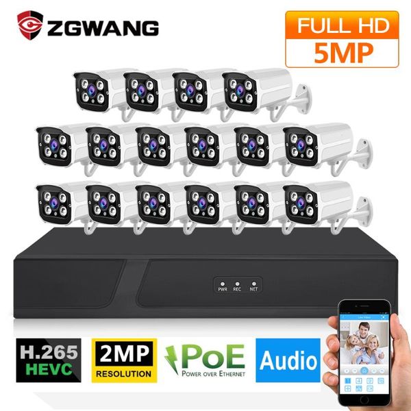 

wireless camera kits 5mp 16ch poe ip nvr system kit 1080p outdoor waterproof p2p cam hdd cctv audio video onvif security surveillance