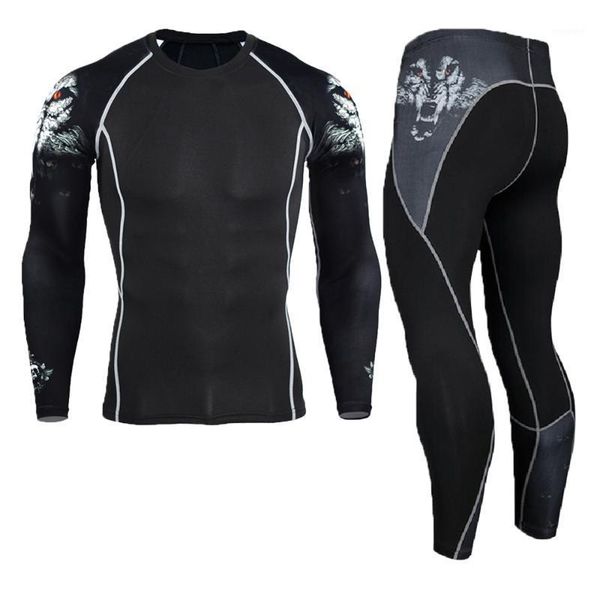 men's long johns compression suit men crossfit leggings mma gyms t-shirt trousers fitness tights tracksuit sportswear for men1, Black;white