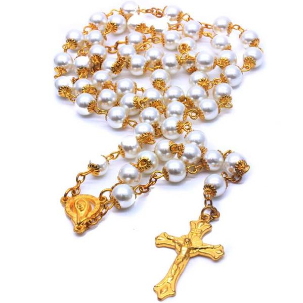 8mm gold pearl christian catholic cross virgin holy christ pendant necklace for men women rosary necklace prayer beaded jewelry, Silver
8mm gold pearl christian catholic cross virgin holy christ pendant necklace for men women rosary necklace prayer beaded jewelry, Silver