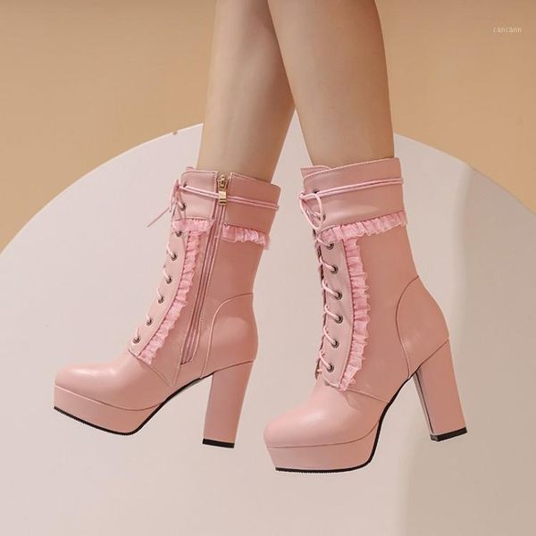 white boots cos shoes lacing mid-calf boots female platform thick heel plus size high-leg women shoes1, Black
white boots cos shoes lacing mid-calf boots female platform thick heel plus size high-leg women shoes1, Black