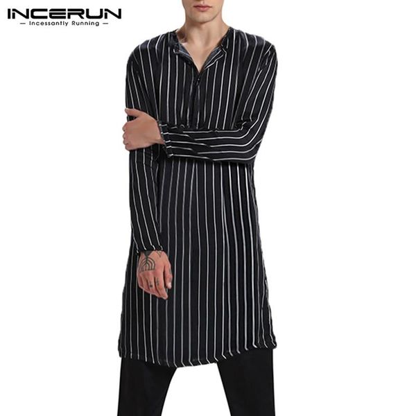incerun men long shirts striped vintage long sleeve v neck kurtas streetwear casual 2020 chic camisa masculina s-5xl, White;black
incerun men long shirts striped vintage long sleeve v neck kurtas streetwear casual 2020 chic camisa masculina s-5xl, White;black