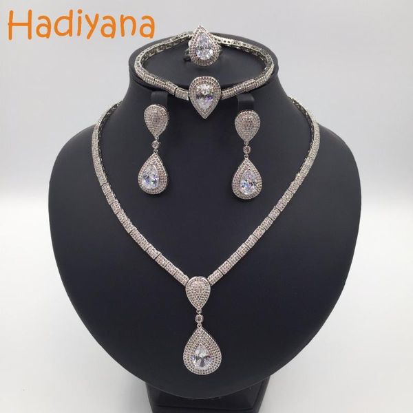 hadiyana sparking waterdrop shape jewelry set fashion cubic zircon 4pcs wedding set for women or lady party jewelry cn117, Silver
hadiyana sparking waterdrop shape jewelry set fashion cubic zircon 4pcs wedding set for women or lady party jewelry cn117, Silver