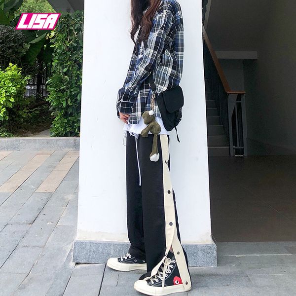 lisa national fashion alonely walk series breasted can be split casual loose straight pants, Black
lisa national fashion alonely walk series breasted can be split casual loose straight pants, Black