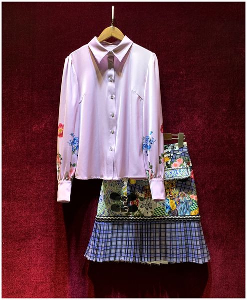 european and american women's clothing new 2021 spring long sleeved purple shirt print plaid pleated skirt fashion suits, White
european and american women's clothing new 2021 spring long sleeved purple shirt print plaid pleated skirt fashion suits, White