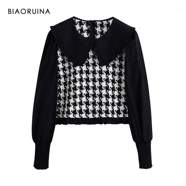 biaoruina women's swallow gird tweed patchwork turn-down collar fashion short sweater style ladies elegant knitted pullover1, White;black
biaoruina women's swallow gird tweed patchwork turn-down collar fashion short sweater style ladies elegant knitted pullover1, White;black