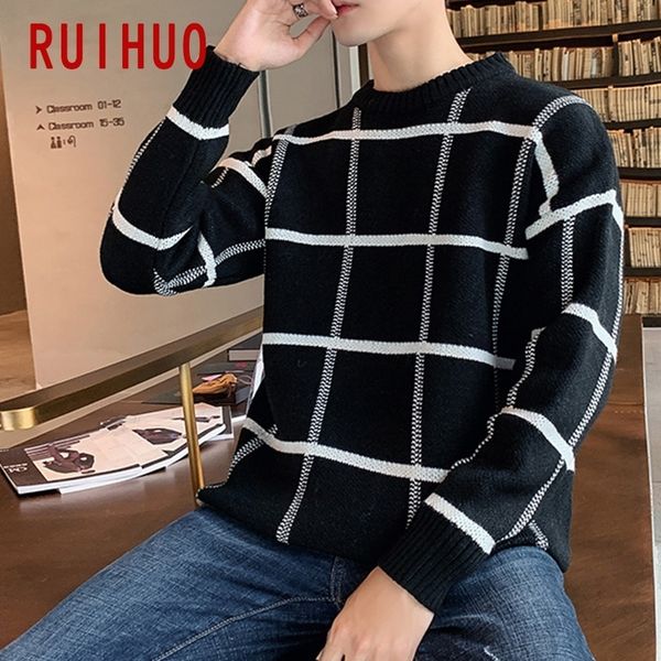 ruihuo new spring plaid casual sweater men slim fit knitted pullover men fashion brand black mens sweaters warm -3xl 201119, White;black
ruihuo new spring plaid casual sweater men slim fit knitted pullover men fashion brand black mens sweaters warm -3xl 201119, White;black