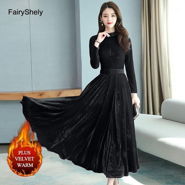 fairyshely 2020 vintage velvet dress women long sleeve autumn winter dress plus thick velvet long bodycon belt keep warmdress1, Black;gray
fairyshely 2020 vintage velvet dress women long sleeve autumn winter dress plus thick velvet long bodycon belt keep warmdress1, Black;gray
