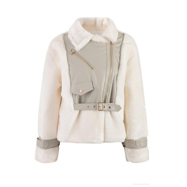 women's fur & faux jacket women 2021 winter warm zipper white leather patchwork lamb moto biker cotton padded coat street outwear, Black
women's fur & faux jacket women 2021 winter warm zipper white leather patchwork lamb moto biker cotton padded coat street outwear, Black