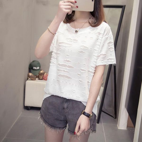 summer 2021 fashion new large size loose short-sleeve t-shirt women's street style leisure personality hole decoration tee, White
summer 2021 fashion new large size loose short-sleeve t-shirt women's street style leisure personality hole decoration tee, White
