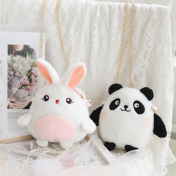 Lovely Animal Rabbit Panda Plush Mobile Phone Backpack Stuffed Plush Shoulder Bag Coin Purse Kids Toy Birthday Gift