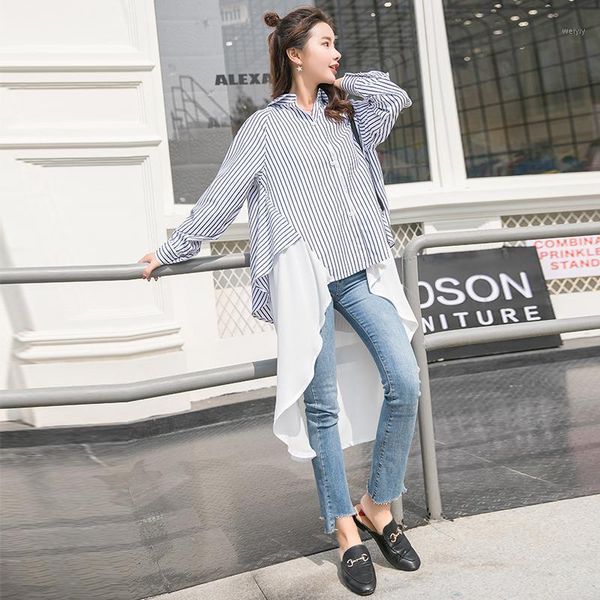 superaen spring and summer 2002 new fake two striped shirts long loose irregular splicing chiffon blouse women1, White
superaen spring and summer 2002 new fake two striped shirts long loose irregular splicing chiffon blouse women1, White