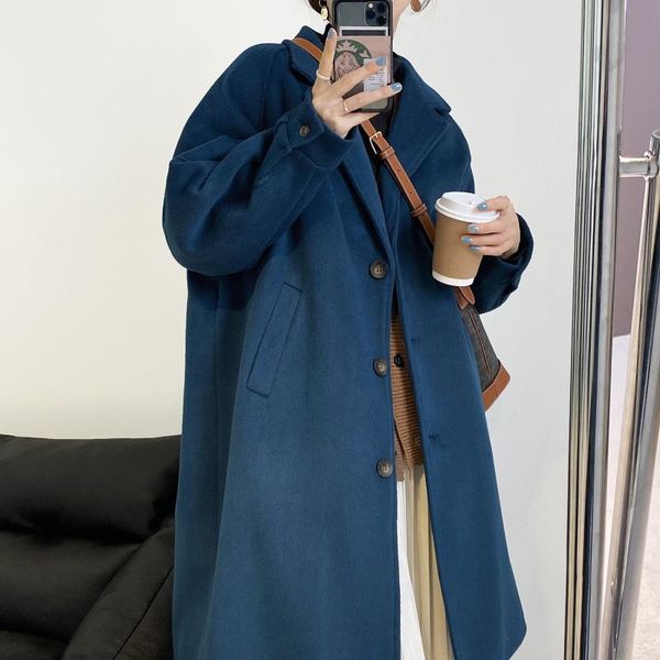 women's wool & blends style quilted suit collar woolen coat loose mid-length warm and fashionable solid color single-breasted, Black 
women's wool & blends style quilted suit collar woolen coat loose mid-length warm and fashionable solid color single-breasted, Black