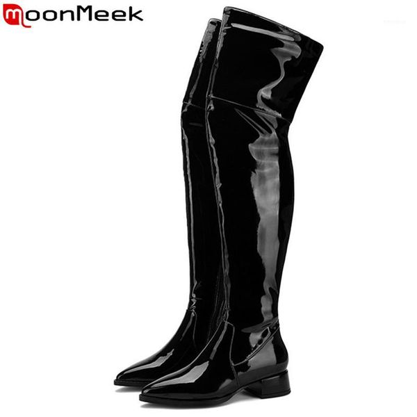 moonmeek 2020 new over the knee boots pointed toe cow patent leather boots zip med heels classic autumn winter women1, Black
moonmeek 2020 new over the knee boots pointed toe cow patent leather boots zip med heels classic autumn winter women1, Black