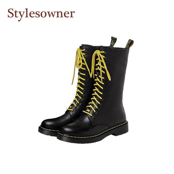 cross-tie genuine leather martin boots 2020 women platform autumn/winter new round toe square yellow shoelace motorcycle boots, Black
cross-tie genuine leather martin boots 2020 women platform autumn/winter new round toe square yellow shoelace motorcycle boots, Black