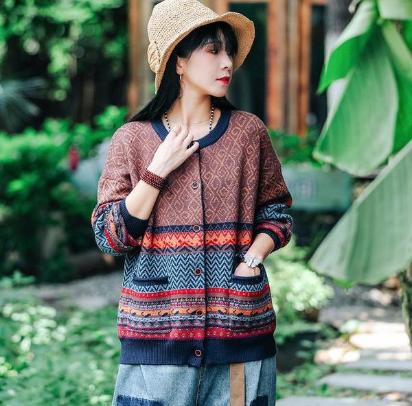 2021 autumn knitting jackets women retro loose all-match ladies new coat o-neck button print geometric casual jackets, Black;brown
2021 autumn knitting jackets women retro loose all-match ladies new coat o-neck button print geometric casual jackets, Black;brown