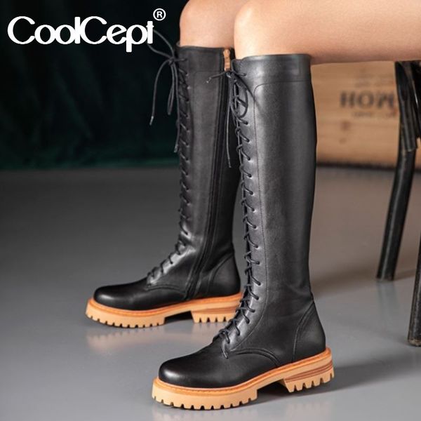 coolcept real leather new women knee boots cross strap round toe zipper shoes winter warm boots women party footwear size 34-40, Black
coolcept real leather new women knee boots cross strap round toe zipper shoes winter warm boots women party footwear size 34-40, Black