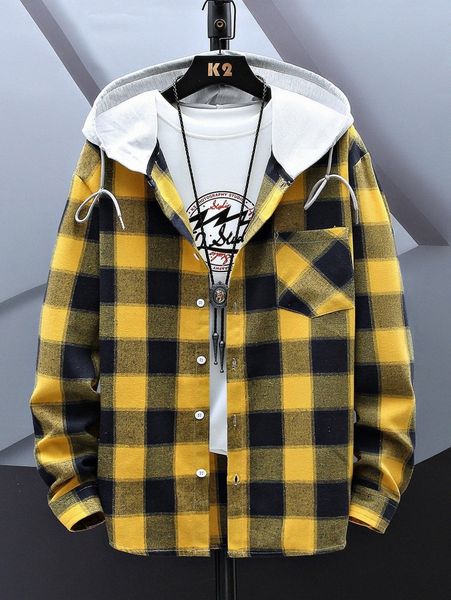 men buffalo plaid patched pocket drawstring hooded shirt without tee u4ms#, White;black
men buffalo plaid patched pocket drawstring hooded shirt without tee u4ms#, White;black