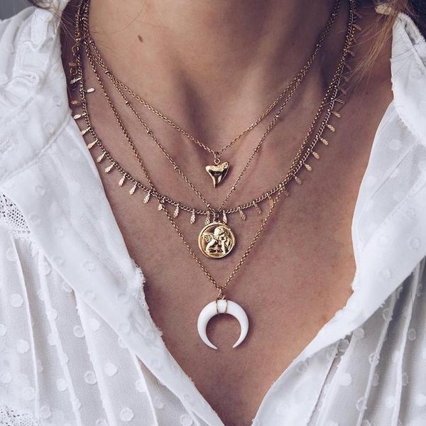 pendant necklaces 4pcs/set women white moon disc tassel heart gold necklace set fashion clavicle chain wedding jewelry, Silver
pendant necklaces 4pcs/set women white moon disc tassel heart gold necklace set fashion clavicle chain wedding jewelry, Silver