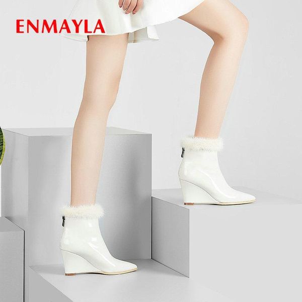 boots enmayla 2021 fur women basic patent leather wedges heels ankle for pointed toe short plush womens shoes 34-42, Black
boots enmayla 2021 fur women basic patent leather wedges heels ankle for pointed toe short plush womens shoes 34-42, Black