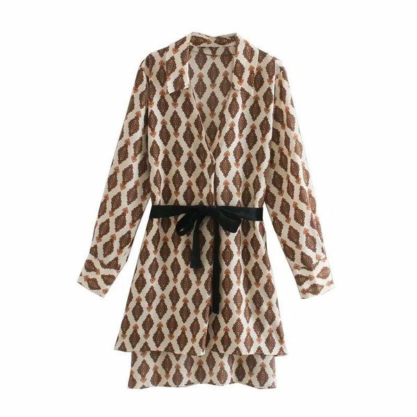 women's blouses & shirts 2021 women printed blouse long sleeves contrast velvet belt elegant female zxqj, White
women's blouses & shirts 2021 women printed blouse long sleeves contrast velvet belt elegant female zxqj, White
