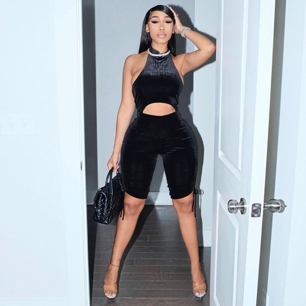 velvet rhinestone letter print women sleeveless playsuit hollow out drawstring ruched bodycon streetwear 2022 summer, Black;white 
velvet rhinestone letter print women sleeveless playsuit hollow out drawstring ruched bodycon streetwear 2022 summer, Black;white