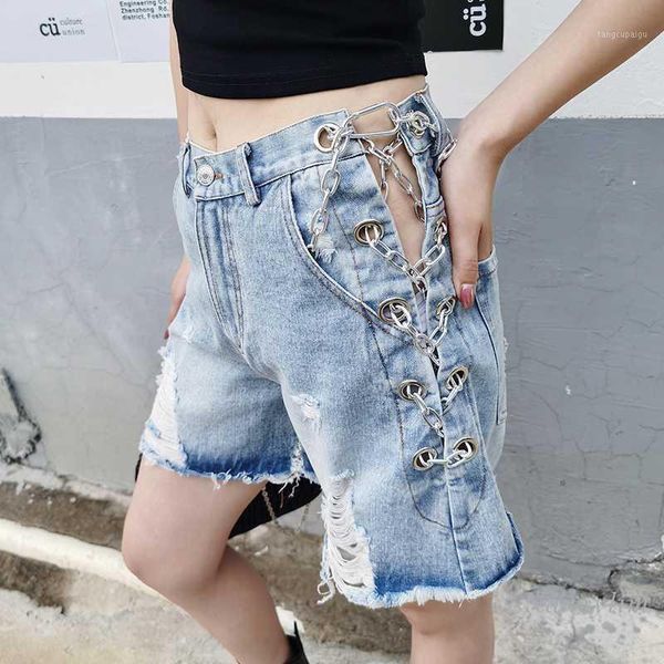 2020 summer new worn-out side hollow corns chain denim shorts women's all-match casual straight-leg pants jeans streetwear1, Blue
2020 summer new worn-out side hollow corns chain denim shorts women's all-match casual straight-leg pants jeans streetwear1, Blue