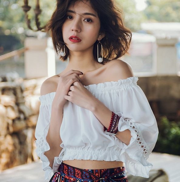tkmwl new cropped navel-exposed clothes cropped sleeve shoulder women's summer seaside vacation new short navel-exposed clothes short s, White
tkmwl new cropped navel-exposed clothes cropped sleeve shoulder women's summer seaside vacation new short navel-exposed clothes short s, White