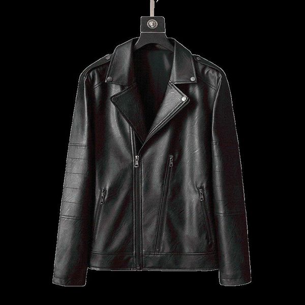 men's fur & faux leather jacket for men arrival with lapel trim wash coat, Black