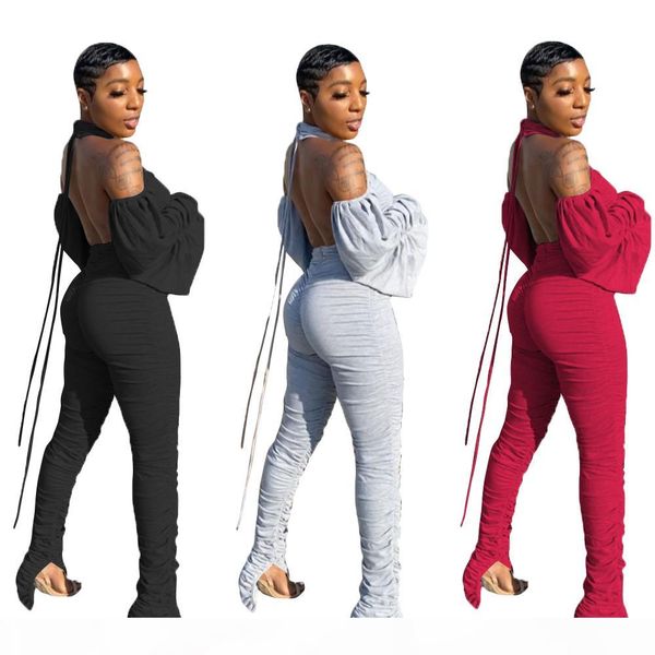 nightclub wear women solid two piece sets lady's o-neck lace-up backless draped sleeve high waist stacked pants sets, White
nightclub wear women solid two piece sets lady's o-neck lace-up backless draped sleeve high waist stacked pants sets, White