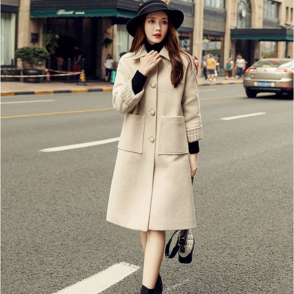 new autumn winter elegant long fashion female loose korean slim woolen coat women's jacket, Black
new autumn winter elegant long fashion female loose korean slim woolen coat women's jacket, Black