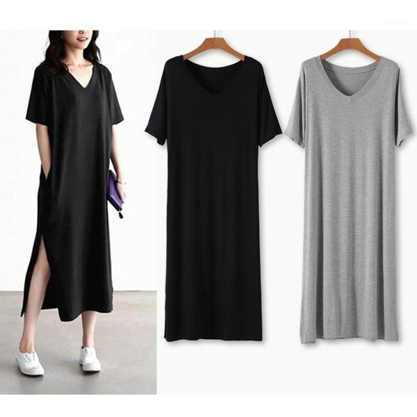 casual dresses soft modal v-neck women summer dress short sleeve cotton split out long with pockets1, Black;gray
casual dresses soft modal v-neck women summer dress short sleeve cotton split out long with pockets1, Black;gray