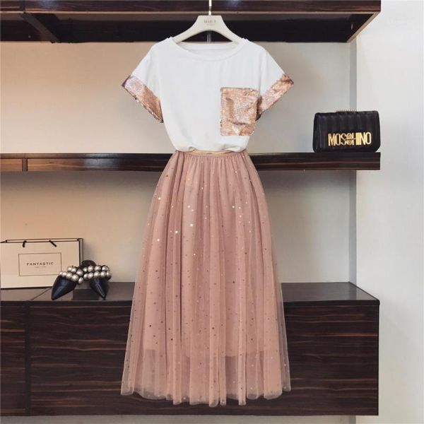 women sequinss pocket cotton t-shirt+tulle mesh skirt 2 piecesclothes set suits-c1, White
women sequinss pocket cotton t-shirt+tulle mesh skirt 2 piecesclothes set suits-c1, White