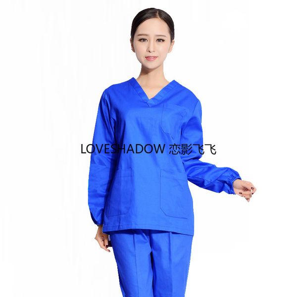 plug size s-4xl women scrubs set long sleeve uniforms lab workwear clothes cotton hospital solid color v neck scrubs, White 
plug size s-4xl women scrubs set long sleeve uniforms lab workwear clothes cotton hospital solid color v neck scrubs, White