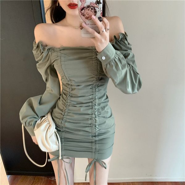 autumn 2020 new style off the shoulder long sleeve skirt pleated slim buttock dress for women
autumn 2020 new style off the shoulder long sleeve skirt pleated slim buttock dress for women