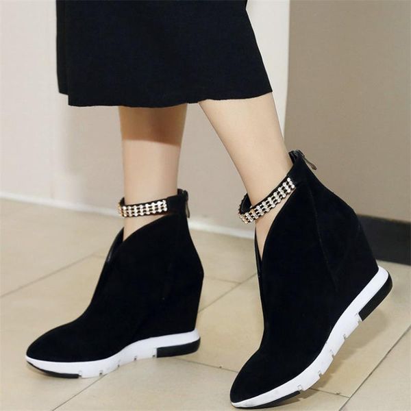 oxfords shoes women cow leather wedges high heel ankle boots female pointed toe fashion sneakers casual shoes high trainers, Black
oxfords shoes women cow leather wedges high heel ankle boots female pointed toe fashion sneakers casual shoes high trainers, Black